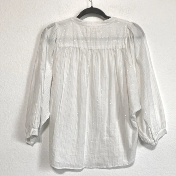 Madewell White Metallic Shimmer Stripe Peasant Top Size M - Picture 8 of 10